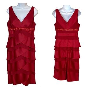 Alex Evenings Red Sleeveless Dress 8 Cocktail Party Tiered Embellished V-neck
